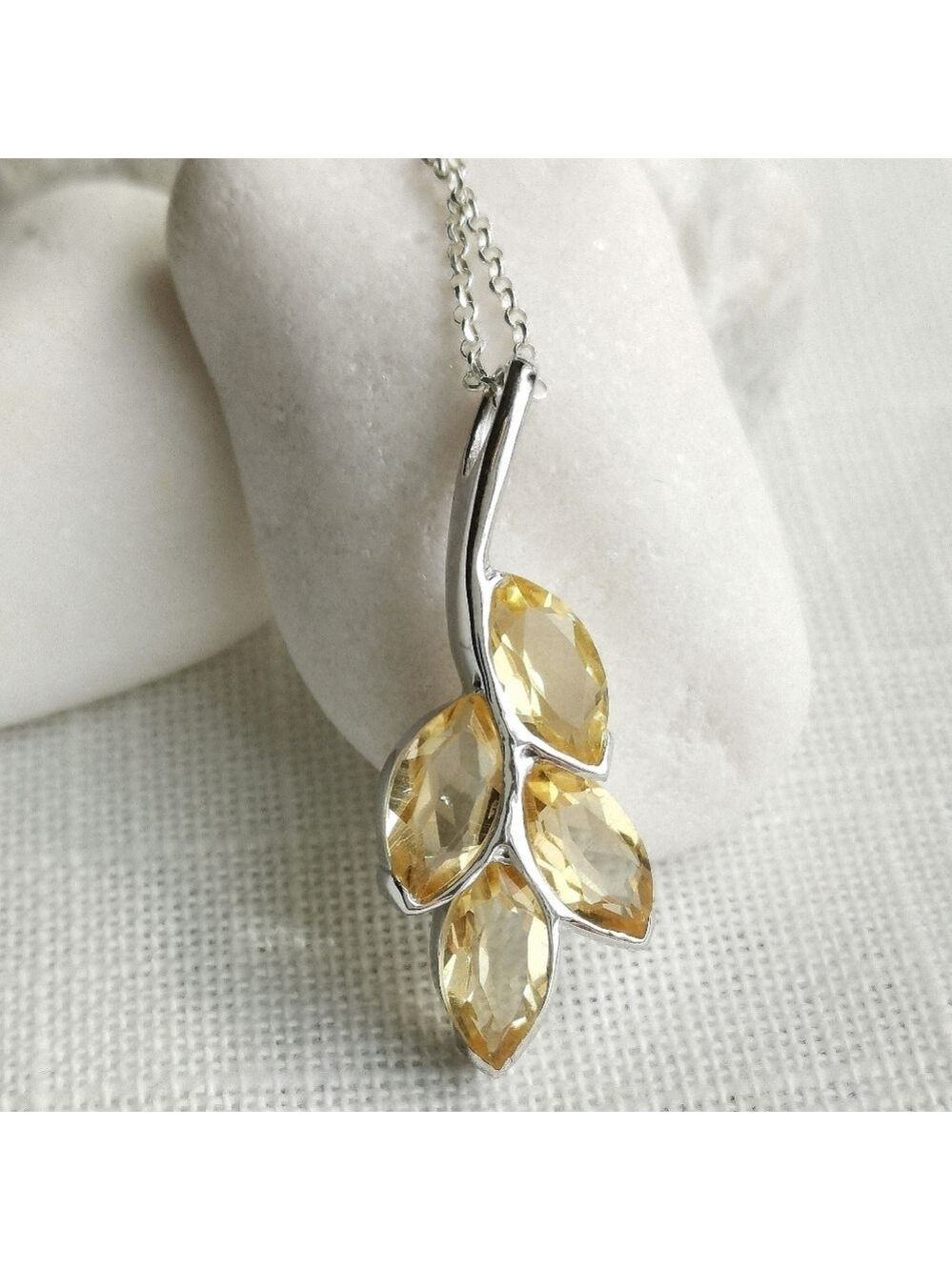 Citrine marquise cut pendant necklace leaves design NEW